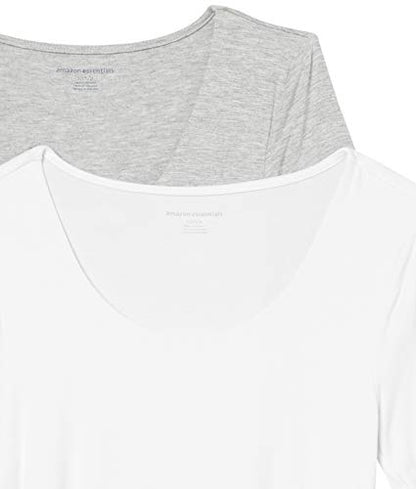 Amazon Essentials Women's Maternity Short-Sleeve Rouched Scoopneck T-Shirt, Pack of 2 - color: Light Grey Heather/White, size: Medium