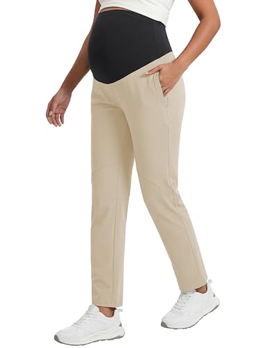 Maternity Pants Over The Belly Stretchy Scrub Pants - color: Khaki, size: X-Large