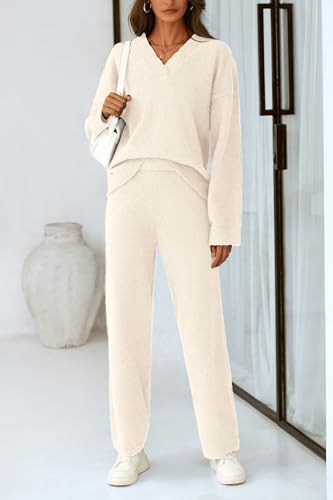 PRETTYGARDEN Lounge Sets for Women 2 Piece Pajama Set - color: Beige, size: Large