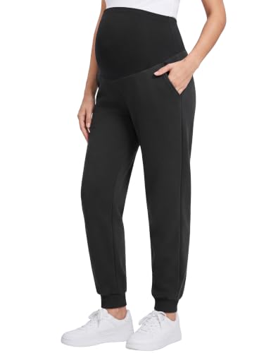 Women's Maternity Joggers with Light Fleece Lining - color: Black, size: XX-Large