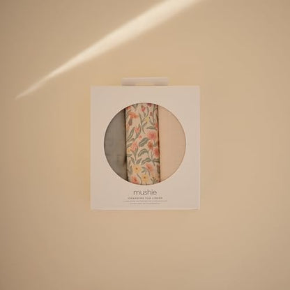 mushie Water Repellent Changing Pad Liners | Cotton (Pastel Blooms Combo) - color: Pastel Blooms Combo