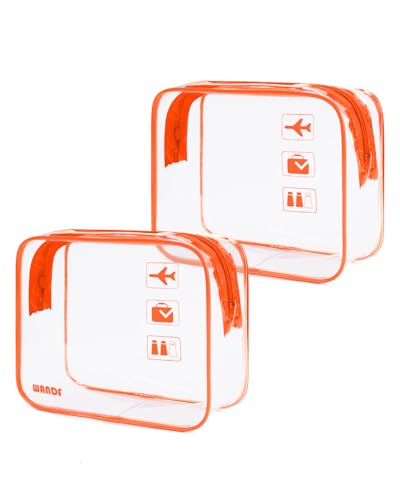 WANDF TSA Approved Toiletry Bag, 2 Pack Clear Makeup Bag - color: Orange, size: Pack of 2