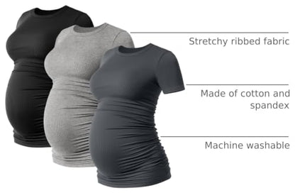 Ficerd 3 Pack Women's Short Sleeve Maternity Shirts - color: Dark Gray, Light Gray, Black, size: Large