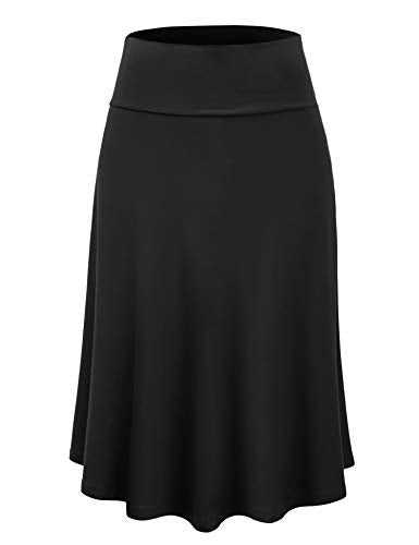 Lock and Love Women's Solid Ombre Lightweight Flare Midi Pull On Closure Skirt S-XXXL Plus Size - color: Wb1105_black, size: Medium