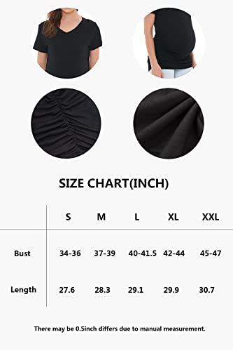 Smallshow Women's V Neck Maternity Clothes Tops Side Ruched Pregnancy T Shirt - color: Black-deep Green-teal(3 Pack), size: Small