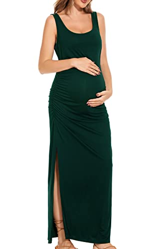 Smallshow Women's Split Long Maternity Dress - color: Deep Green, size: Large