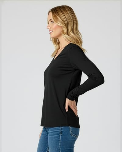 4 Pack Women's Long Sleeve Cotton V Neck Tshirts Basic Tees Tops Undershirt - color: Set 2, size: Medium