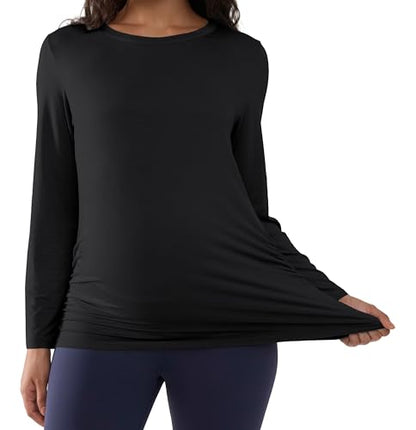 Joyaria Cooling Maternity Shirts Long Sleeve Bamboo Viscose for Women - color: Black, size: Medium