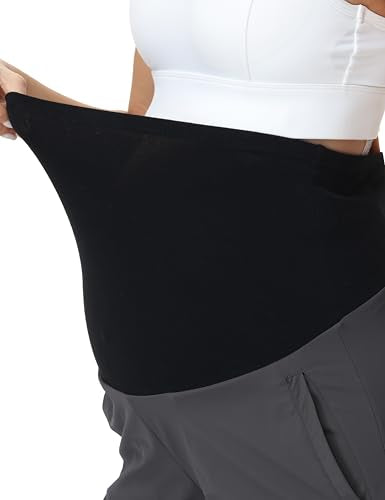 Foucome Women's Maternity Cargo Joggers with 4 Zipper Pockets - color: Grey, size: Small