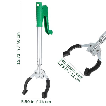 15.7" Aluminum Reacher Grabber – Lightweight Pick-Up Tool for Trash & Objects, Foldable Arm Extender for Indoor/Outdoor Use, Mobility Aid for Seniors & Wheelchair Users