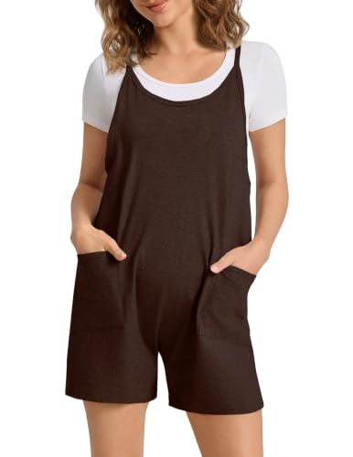 Cotton Blend Maternity Adjustable Strap Overall Shorts - color: Coffee, size: X-Large