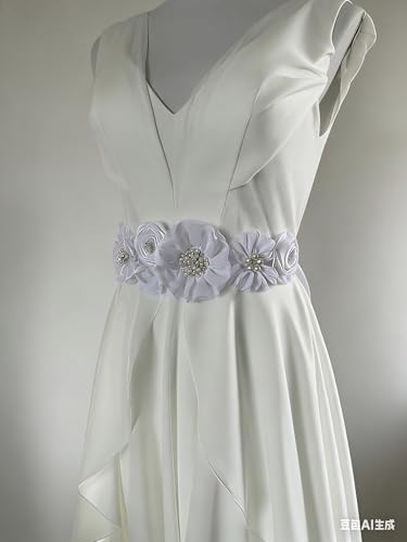 Wedding Bridal Floral Sash Belt Maternity Sash for Baby Shower - color: White