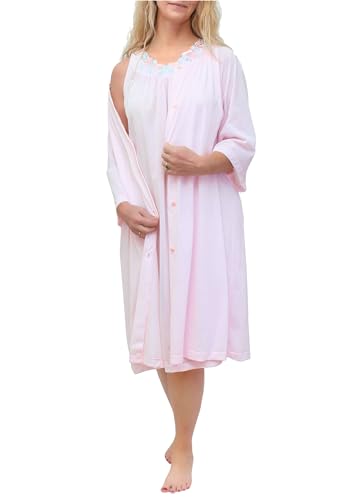 Shadowline Women's Robe & Matching Sleeveless Nightgown Set - color: Pink, size: 1X