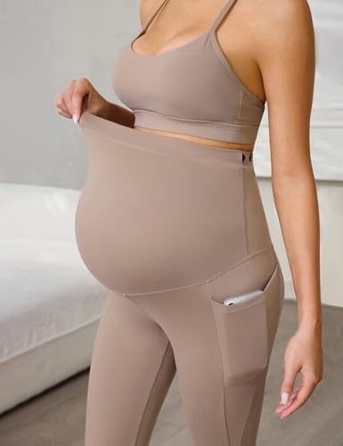 Buttergene Maternity Leggings with Pockets - color: Khaki, size: Large