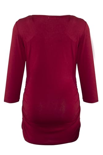 Smallshow Women's Maternity Tunic Shirts 3/4 Sleeve Ruched Pregnancy Tops - color: Wine-black-grey(3 Pack), size: Medium