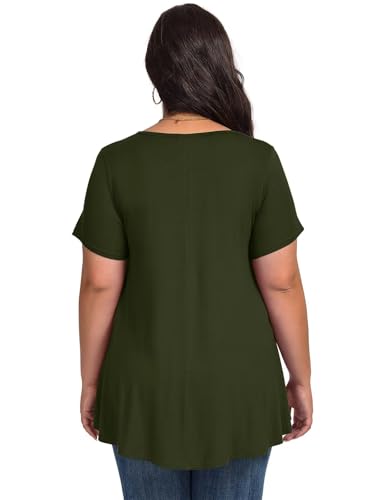 LARACE Plus Size Tops for Womens Button Down Tunics Shirts Summer Blouses - color: Armygreen, size: 5X