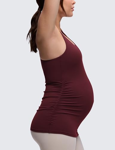 CRZ YOGA Maternity Racerback Tank Tops - color: Red Merlot, size: Medium