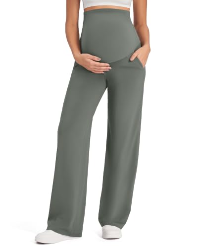G4Free EverGoing Maternity Pants Over the Belly Pregnancy Work Trousers - color: Gray Sage, size: Medium