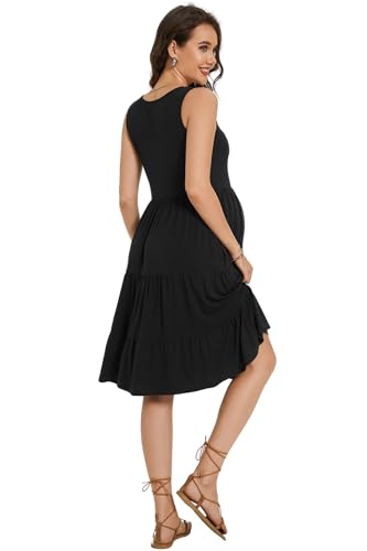Smallshow Women's Sleeveless Ruffle Tank Maternity Dress - color: Black, size: Medium