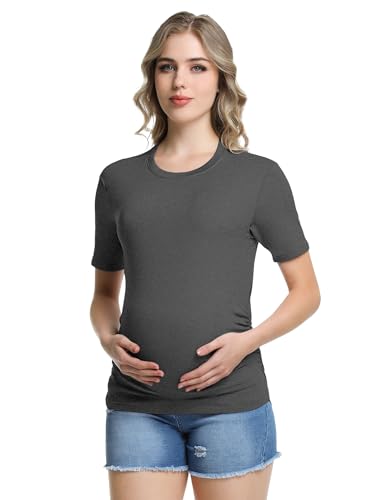 Siimcuzy 1/4 Pack Women's Maternity Shirts Short Sleeve Side Ruched - size: Medium