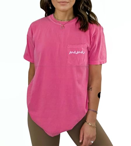 Zipper Breastfeeding Shirts for Women Distressed Maternity Tees with Pocket - color: Pink, size: Medium