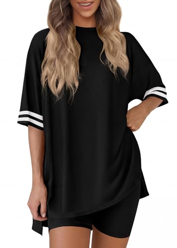 KIRUNDO 2 Piece Sets for Women Summer Lounge Set - color: Black, size: Medium