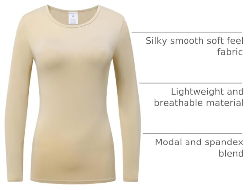 OThread & Co. Women's Long Sleeve T-Shirt Comfy Underscrub Tee Basic Stretch Layer - color: Apricot, size: Large