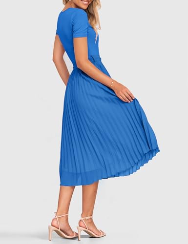 ZESICA Women's 2026 Summer Short Sleeve Knit Midi Dresses - color: Cobalt Blue, size: Medium