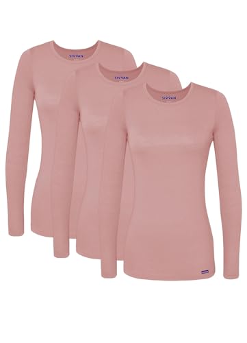 Sivvan 3-Pack Women's Long-Sleeve Comfort Underscrub Tee, Scrubs Undershirts - color: Blush, size: XX-Small
