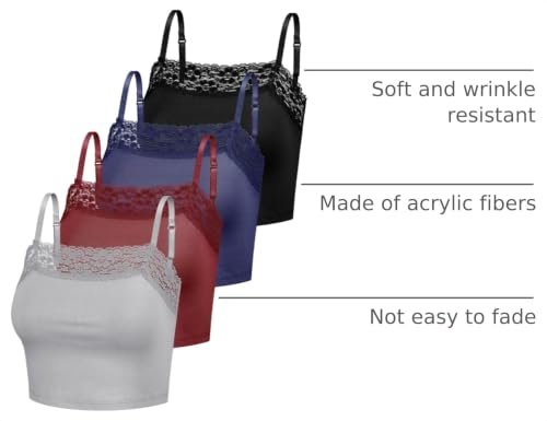 Bencailor 4 Pcs Lace Cami Top - color: Gray, Wine Red, Navy Blue, Black, size: Large