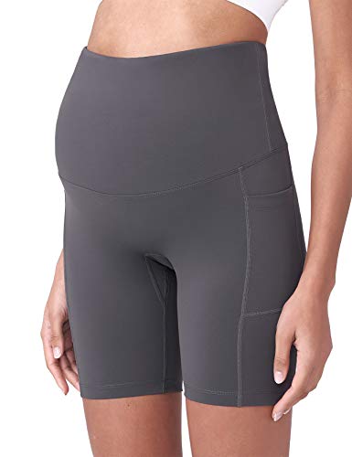 POSHDIVAH Maternity Biker Shorts Over the Belly with Pockets 5"/8" - color: Grey, size: Medium