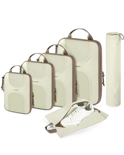 BAGSMART 6 Set Compression Packing Cubes, Travel Luggage Organizer Bags - color: 02-White Opal