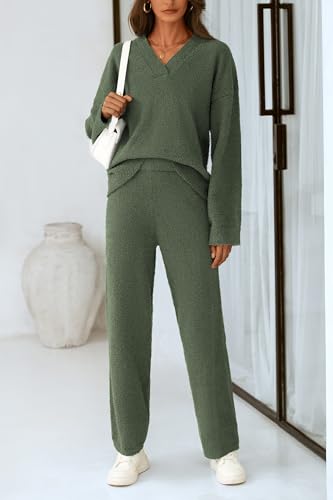 PRETTYGARDEN Lounge Sets for Women 2 Piece Pajama Set - color: Army Green, size: Medium