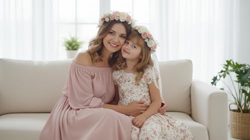 Peach Ivory Flower Crown for Girls Birthday Gifts - color: Peach-Child Size