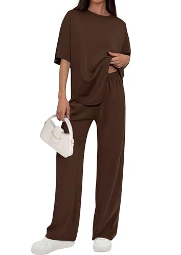 PRETTYGARDEN 2 Piece Lounge Sets Women Airport Travel Outfit - color: Dark Brown, size: XX-Large