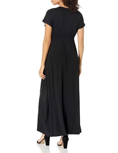 Amazon Essentials Women's V Neck Short Sleeve Empire Waist Maxi Dress (Available in Plus Size) - color: Black, size: Large