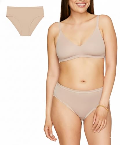 Subset Women's Organic Cotton Mid-Rise Bikini, Knickey Underwear, Single - color: Stone, size: Medium