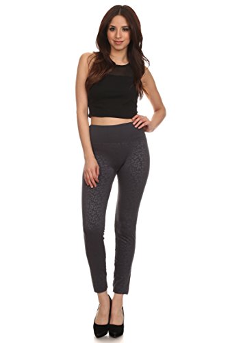 Sakkas Women's Patterned Soft Fleece Lined High Waist Leggings - color: Charcoal, size: One Size