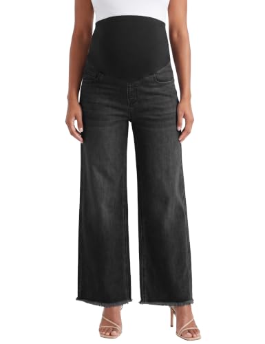 Maternity Jeans Wide Leg Baggy Denim Pants - color: Washed Black, size: Small
