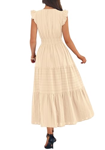 BTFBM Womens Summer Casual Ruffle Sleeve Maxi Dress - color: Apricot, size: Medium