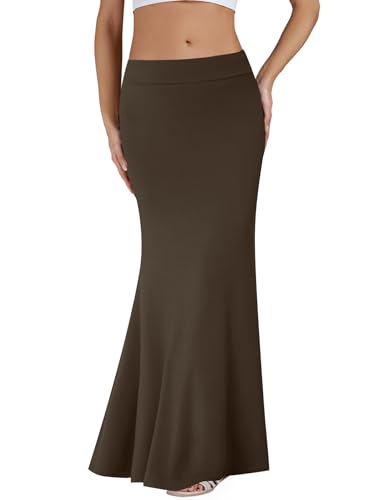 KIFOVEN Women's Foldover High Waist Maxi Skirt - color: Dark Brown, size: Small