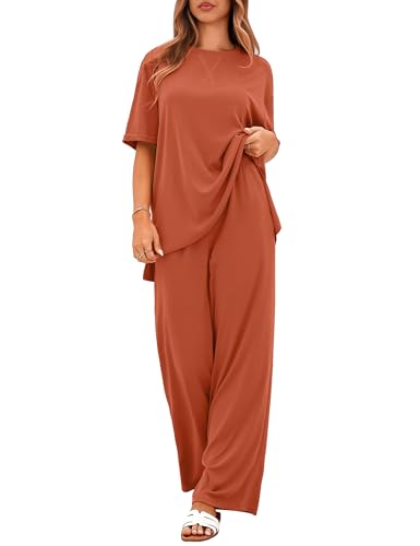 Totatuit Two Piece Sets For Women Vacation Oversized Loungewear Outfits - color: Brick Red, size: X-Small