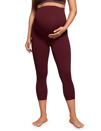 CRZ YOGA Maternity Capris Leggings 21" - color: Red Merlot, size: Small