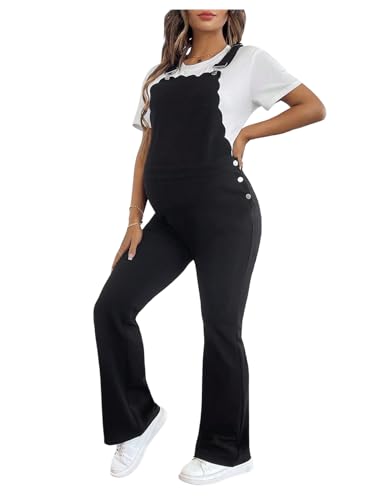 OYOANGLE Women's Maternity Side Button Jumpsuit Sleeveless Overalls - color: Black, size: X-Small