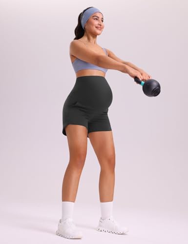Mama Land Women's Maternity Athletic Shorts with Pockets, 4 Inch - color: Dark Grey, size: Medium