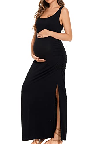 Smallshow Women's Split Long Maternity Dress - color: Black, size: Medium