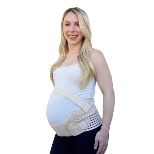 Loving Comfort - Maternity Belt, Adjustable Belly Band Pregnancy Support for Abdomen, Back, Hips, and Pelvis, Provides Comfort and Relief Throughout Pregnancy, Pregnancy Must Haves, Beige, Small