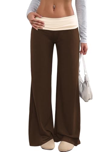 BLENCOT Women's Maternity Pants Wide Leg Over The Belly Pregnancy Pants - color: Brown, size: X-Large