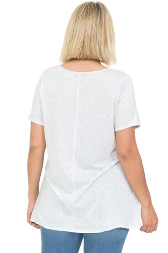 LEEBE Women and Plus Size Short Sleeve Printed Swing Tunic Top (Small-5X) - color: 25feather / Lt Grey, size: 1X