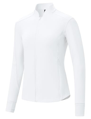 BGOWATU Women's Workout Athletic Jacket Zip Up Running Jackets Thumb Hole - color: White, size: XX-Large